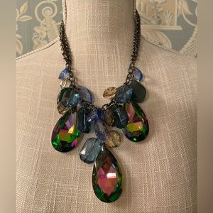 Vintage Rainbow Crystal Pendant Silver-tone Necklace & Earrings Set.